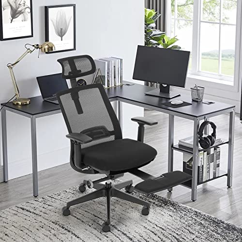 Home Office Desk Chair Ergonomic High Back Office Chair Mesh Office Chair Reclining Computer Chair Swivel Rolling Task Chair with Wheets, Coat Hanger and Adjustable Headrest Armrest, Black