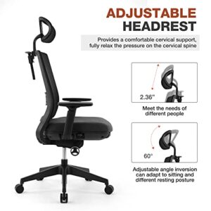 Home Office Desk Chair Ergonomic High Back Office Chair Mesh Office Chair Reclining Computer Chair Swivel Rolling Task Chair with Wheets, Coat Hanger and Adjustable Headrest Armrest, Black