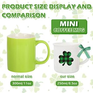 Whaline 6Pcs St. Patrick's Day Mini Coffee Mug with Ribbon Green Black Plaid Shamrock Hat Truck Mini Mug Irish Holiday Tiered Tray Decor for Holiday Table Centerpieces Decor Housewarming Gift