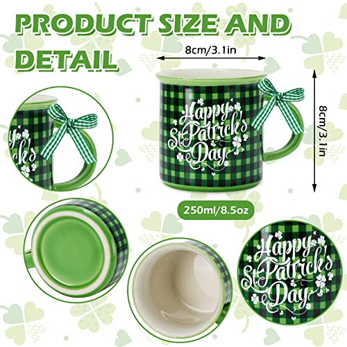 Whaline 6Pcs St. Patrick's Day Mini Coffee Mug with Ribbon Green Black Plaid Shamrock Hat Truck Mini Mug Irish Holiday Tiered Tray Decor for Holiday Table Centerpieces Decor Housewarming Gift