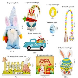 Easter Tiered Tray Decorations-14Pcs Easter Tiered Tray Decor-Gnome Plush, Beads Garland, Bunny Wood Signs-Spring Farmhouse Table Wooden Sign Party Decor for Holiday Kitchen Tabletop Home Table Window