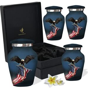 Black Eagle Urns - Cremation Urns for Women Set of 4 with Box & Bags - Small Urns for Human Ashes with Eagle - Honor Your Loved One with Mini Urns - Patriotic Black Urn for Military & Veterans