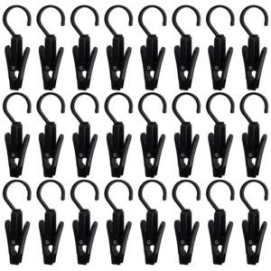 harskiyer 24 pcs black laundry hooks clip, 4.3’’ super strong plastic swivel hanging hooks hat clip curtain clips clothes pins beach towel clips