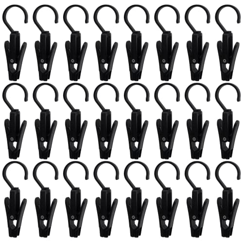 HARSKIYER 24 PCS Black Laundry Hooks Clip, 4.3’’ Super Strong Plastic Swivel Hanging Hooks Hat Clip Curtain Clips Clothes Pins Beach Towel Clips