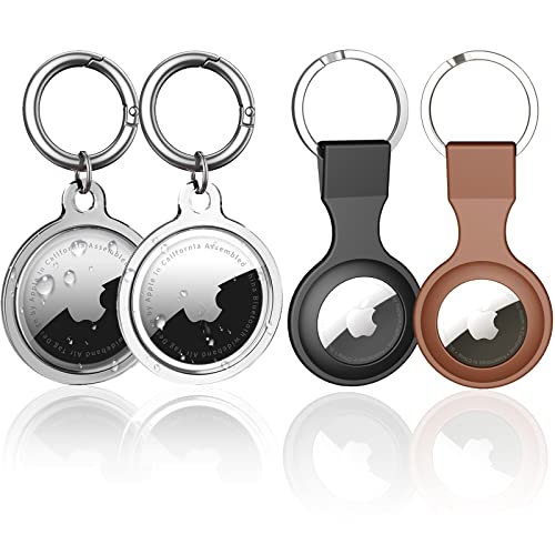 [4 Pack] Waterproof Airtag Keychain&Silicone Air Tag Holder, SZJCLTD Protective Tracker Case with Loop Key Ring for Apple AirTags, Airtag Case for Dog, Cat, Pets, Wallet, Luggage