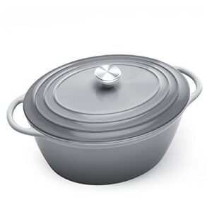 HUABANG Enameled Cast Iron Dutch Oven with Lid,Cast Iron Pot, Diameter Suitable For All Kinds of Cookware and Induction Cooker,Dishwasher,Suitable for Making Food (7.3 Quart, Oyster Oval)