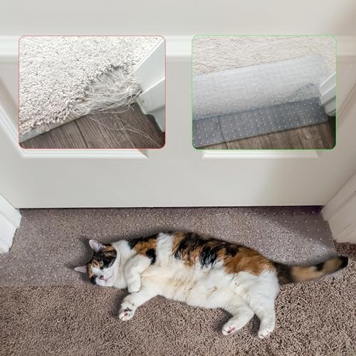 BiirBlue 8.2ft Carpet Protector for Pets, Cat Carpet Protector for Doorway, Anti Scratch Under Door Cat Scratch Protector Mat, Easy to Cut and Clean Plastic Carpet Scratch Stopper