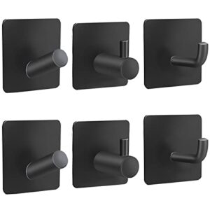 atamow adhesive hooks wall hooks,6 pack bathroom hooks for towels, heavy-duty adhesive hooks for hanging coat, hat, clothes, towels, for kitchen bathroom(black)