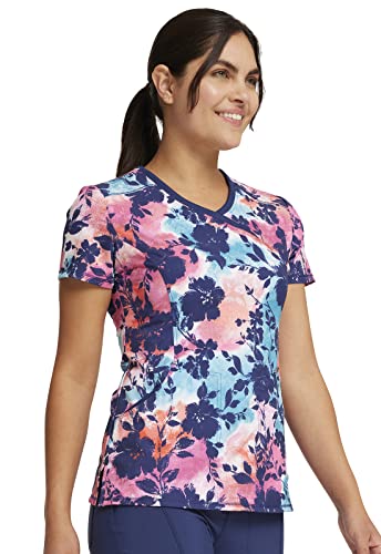 Cherokee Infinity Women Scrubs Top Mock Wrap CK608, XL, Artistic Blooms