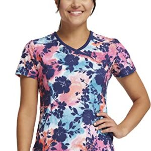 Cherokee Infinity Women Scrubs Top Mock Wrap CK608, XL, Artistic Blooms