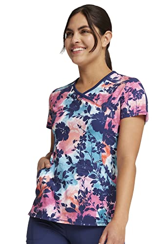 Cherokee Infinity Women Scrubs Top Mock Wrap CK608, XL, Artistic Blooms