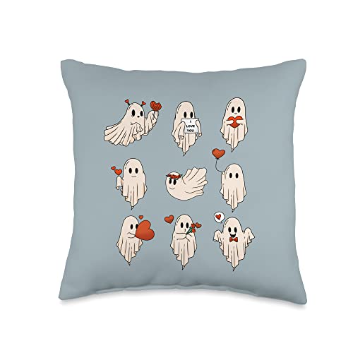 Happy Valentine's Day Tees and Valentine Gifts Ghost, Spooky Valentine's Day Throw Pillow, 16x16, Multicolor