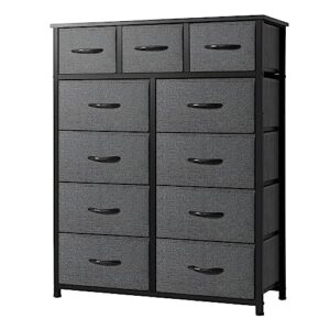 azl1 life concept 11-drawer dresser, fabric storage tower for bedroom, living room, large tall dressers for bedroom with wooden top and metal frame, bedroom dressers & chests of drawers, dark grey