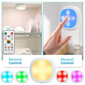 UYICOO Under Cabinet Lights, Puck Lights with Remote, USB Rechargeable LED Closet Wireless Lights with Timing, 3500K 16 Color Dimmable Kitchen Counter Bedroom Stick on Light