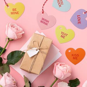 Whaline 120Pcs Valentine Paper Gift Tags with 98.4ft Hemp Rope Colorful Conversation Heart Hanging Tags Pre-Punched Labels Tags for Valentine's Day Wedding Anniversary DIY Crafts Party Favor Decor