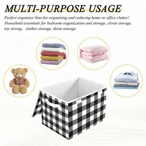Black White Buffalo Plaid Storage Bins with Lids Collapsible Storage Box Basket with Lid Closet Organizer Containers Storage Boxes for Organizing for Office Cars Balcony Outside Home