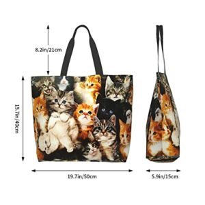 Cat Tote Shoulder Bag Cute Grocery Bags Storage Handle Shopping Bag Portable Animal Bag Large