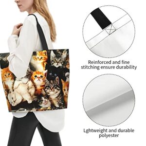 Cat Tote Shoulder Bag Cute Grocery Bags Storage Handle Shopping Bag Portable Animal Bag Large