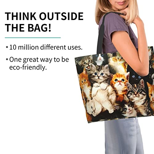 Cat Tote Shoulder Bag Cute Grocery Bags Storage Handle Shopping Bag Portable Animal Bag Large