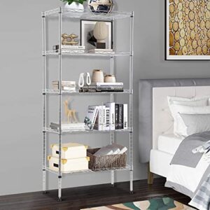 metal shelving, 5 tier wire shelving unit, adjustable strong steel storage shelf, metal shelves, kitchen storage rack, pantry standing shelves for laundry storage 750lbs capacity,22" l x 12" w x 48" h
