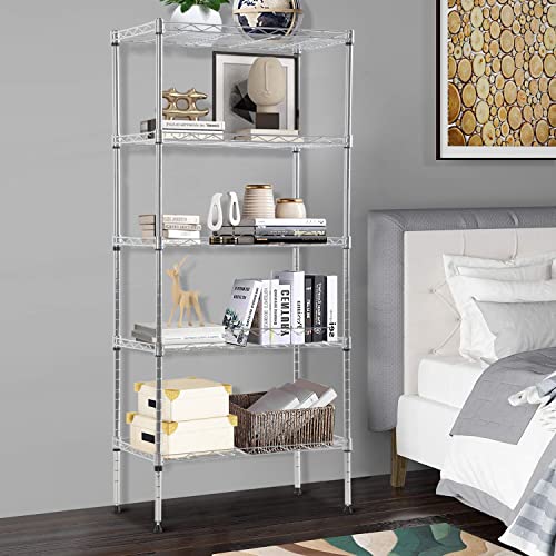 Metal Shelving, 5 Tier Wire Shelving Unit, Adjustable Strong Steel Storage Shelf, Metal Shelves, Kitchen Storage Rack, Pantry Standing Shelves for Laundry Storage 750Lbs Capacity,22" L x 12" W x 48" H