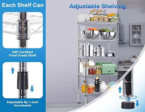 Metal Shelving, 5 Tier Wire Shelving Unit, Adjustable Strong Steel Storage Shelf, Metal Shelves, Kitchen Storage Rack, Pantry Standing Shelves for Laundry Storage 750Lbs Capacity,22" L x 12" W x 48" H