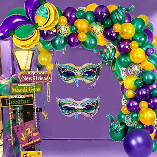 114 PCS Mardi Gras Balloons Party Decoration Large Sized Mardi Gras Mask Foil Balloons Moon Star Foil Balloons for Mardi Gras Birthday Baby Shower Masquerade New Orleans Party