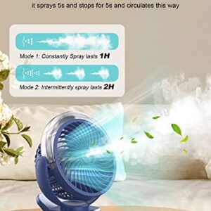 FRIZCOL Clip on Fan with Misting - 6000mAh Portable Fan with Light & Hook - Rechargeable Fan Battery Powered Up to 40 Hours Cooling & 2h Misting for Travel, Office, Desk