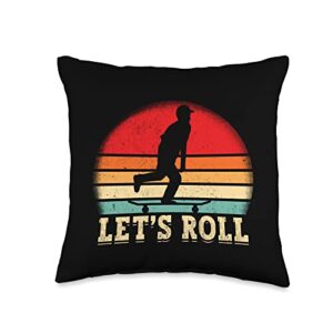 retro skateboarder apparel funny let's roll skateboard lover throw pillow, 16x16, multicolor