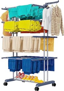 raybee clothes drying rack folding indoor 5-tier 73.6" h laundry drying rack oversized drying rack clothing foldable clothes rack drying with wheels outdoor use