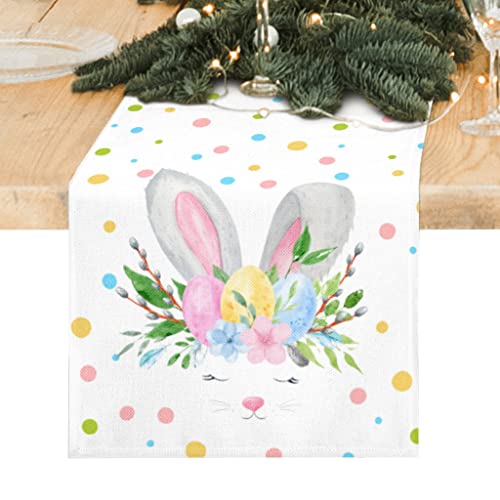 Easter Table Runner 72 Inches Long, Cute Easter Eggs Rabbits Easter Runners, Seasonal Spring Holiday Kitchen Dining Table Decorations for Home Party Buffet Decor