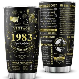 Delsakhula 40th Birthday Gifts for Men Women Friends Vintage 1983 Tumblers 40 Year Old Birthday Supplies Vintage 1983 Back in 1983 Old Time Information Stainless Steel Vacuum Insulated Tumblers 20 oz