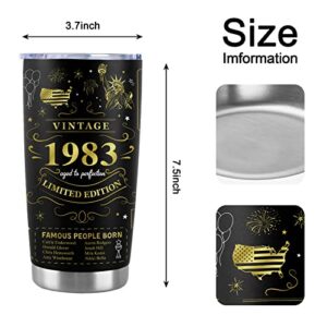 Delsakhula 40th Birthday Gifts for Men Women Friends Vintage 1983 Tumblers 40 Year Old Birthday Supplies Vintage 1983 Back in 1983 Old Time Information Stainless Steel Vacuum Insulated Tumblers 20 oz