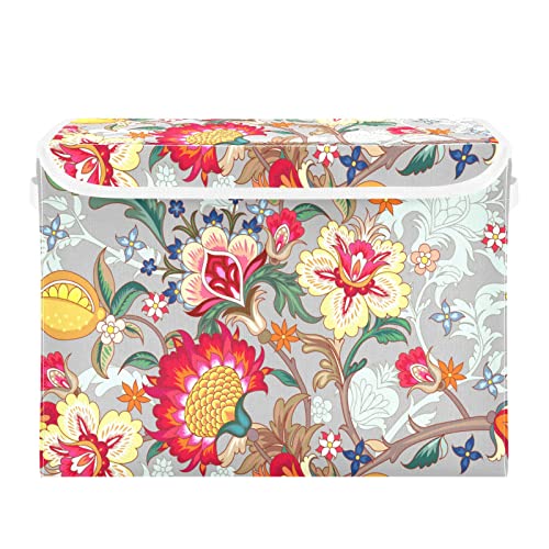 Elegant Flower Storage Basket 16.5x12.6x11.8 In Collapsible Fabric Storage Cubes Organizer Large Storage Bin with Lids and Handles for Shelves Bedroom Closet Office