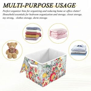 Elegant Flower Storage Basket 16.5x12.6x11.8 In Collapsible Fabric Storage Cubes Organizer Large Storage Bin with Lids and Handles for Shelves Bedroom Closet Office