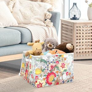 Elegant Flower Storage Basket 16.5x12.6x11.8 In Collapsible Fabric Storage Cubes Organizer Large Storage Bin with Lids and Handles for Shelves Bedroom Closet Office