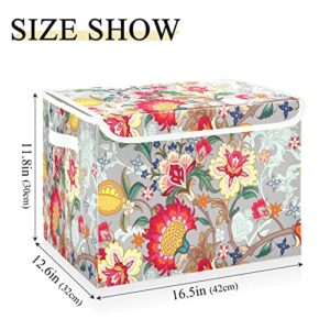 Elegant Flower Storage Basket 16.5x12.6x11.8 In Collapsible Fabric Storage Cubes Organizer Large Storage Bin with Lids and Handles for Shelves Bedroom Closet Office