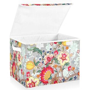 Elegant Flower Storage Basket 16.5x12.6x11.8 In Collapsible Fabric Storage Cubes Organizer Large Storage Bin with Lids and Handles for Shelves Bedroom Closet Office