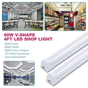 MKUJOO 6 Pack 4FT 60W LED Shop Light, V Shape Integrated T8 LED Tube Light, 6600LM, 6000K Super Bright White,high Output Linkable with Plug for Garage, Workshop,Basement,Warehouse