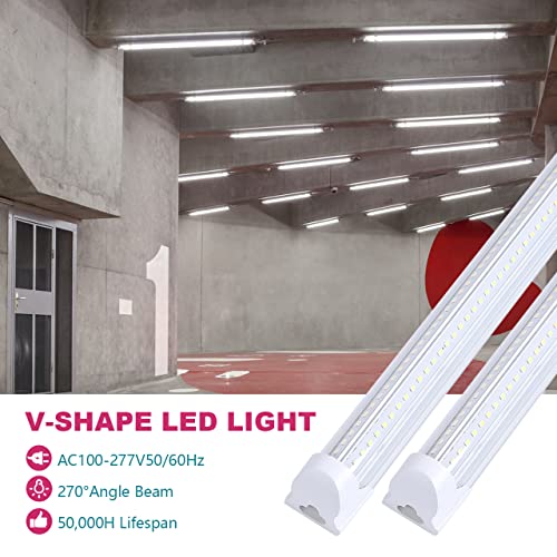 MKUJOO 6 Pack 4FT 60W LED Shop Light, V Shape Integrated T8 LED Tube Light, 6600LM, 6000K Super Bright White,high Output Linkable with Plug for Garage, Workshop,Basement,Warehouse