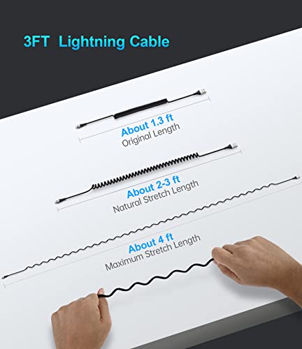 Coiled Lightning Cable 3ft, 2 Pack iPhone Charger Cable for Car, [Apple MFi Certified] Short Retractable Charging Cord Compatible with iPhone 14/13/12/11 Pro Max/XS MAX/XR/XS/8/iPad/iPod/CarPlay