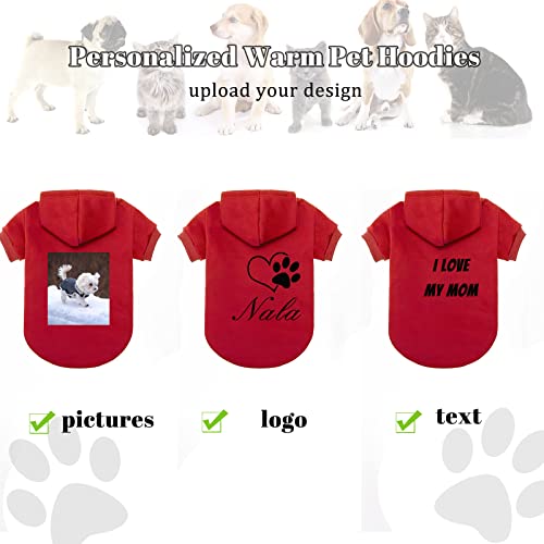 Custom Dog Hoodie Set with Name Photo, Personalized Pet Warm Sweater Hoodies for Small Medium Dogs & Cat Puppy