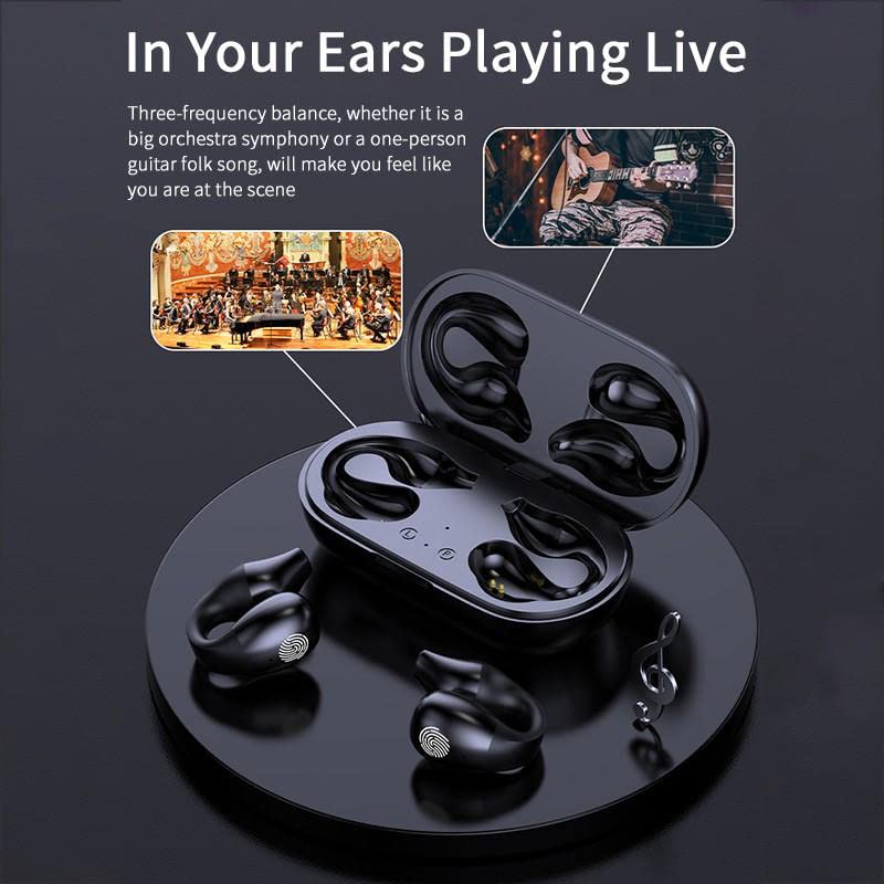 Ear-Clip Bone Conduction Headphones Bluetooth 5.3, Open Ear Clip on Headphone, Bluetooth Headphones Wireless Non-In-Ear, Pain-Free Wearing, Air Conduction Headphones Earrings Ear Clip for Sports