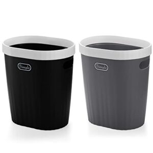 zenfun 2 pack 4.7 gallon plastic slim trash can with press ring, narrow garbage bin wastebasket garbage container bin with handles for living room, bathroom, kitchen, office, grey & black