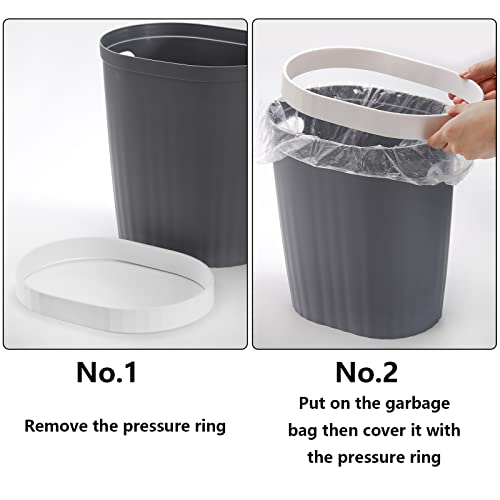 ZENFUN 2 Pack 4.7 Gallon Plastic Slim Trash Can with Press Ring, Narrow Garbage Bin Wastebasket Garbage Container Bin with Handles for Living Room, Bathroom, Kitchen, Office, Grey & Black