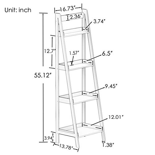 Ladder Shelf, Plant Shelf, Display Shelf, Storage Shelf, Living Room Decor and Accessories, Bamboo Bookshelf, 4 Tier Shelf for Living Room, Bedroom, Kitchen, Rust Resistance, Easy Assembly, White