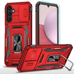samsung a14 5g case, galaxy a14 5g case with hd screen protector, androgate military-grade metal ring holder kickstand 15ft drop tested shockproof cover case for samsung galaxy a14 5g red