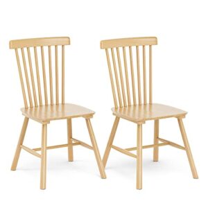 IKIFLY Solid Wood Dining Chairs Set of 2, Mid Century Modern Wooden Dining Room Chairs, Windsor Chairs Rubberwood Side Chairs for Kitchen, Dining Room - Natural