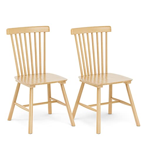 IKIFLY Solid Wood Dining Chairs Set of 2, Mid Century Modern Wooden Dining Room Chairs, Windsor Chairs Rubberwood Side Chairs for Kitchen, Dining Room - Natural