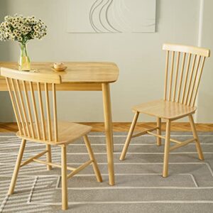 IKIFLY Solid Wood Dining Chairs Set of 2, Mid Century Modern Wooden Dining Room Chairs, Windsor Chairs Rubberwood Side Chairs for Kitchen, Dining Room - Natural